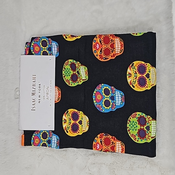 Isaac Mizrahi New York 100% Cotton Sugar Skull Apron 28" x 36" - Picture 3 of 3